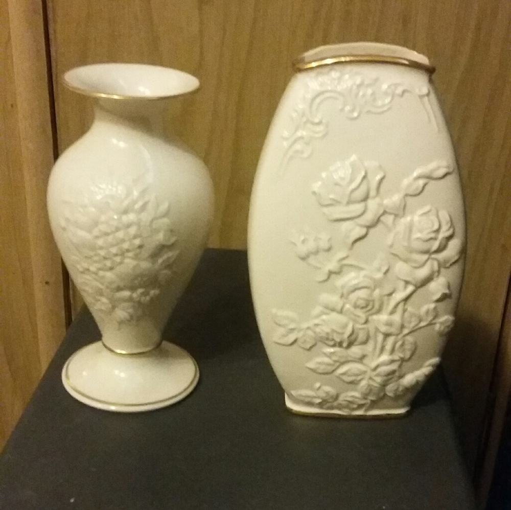 Lenox vases pearl white paint and gold trim